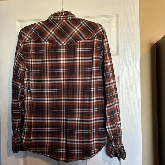 Fossil men’s brown long sleeve pearl snap vintage fit shirt size large - Picture 7 of 10